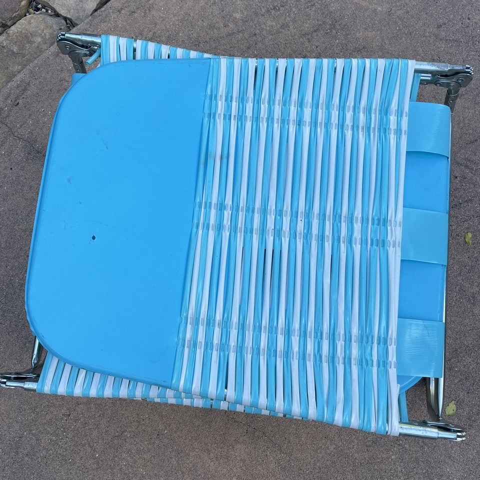 Vintage Tri Fold Folding Jelly Tube Chaise Lounge Lawn Beach Chair Blue Floral eBay