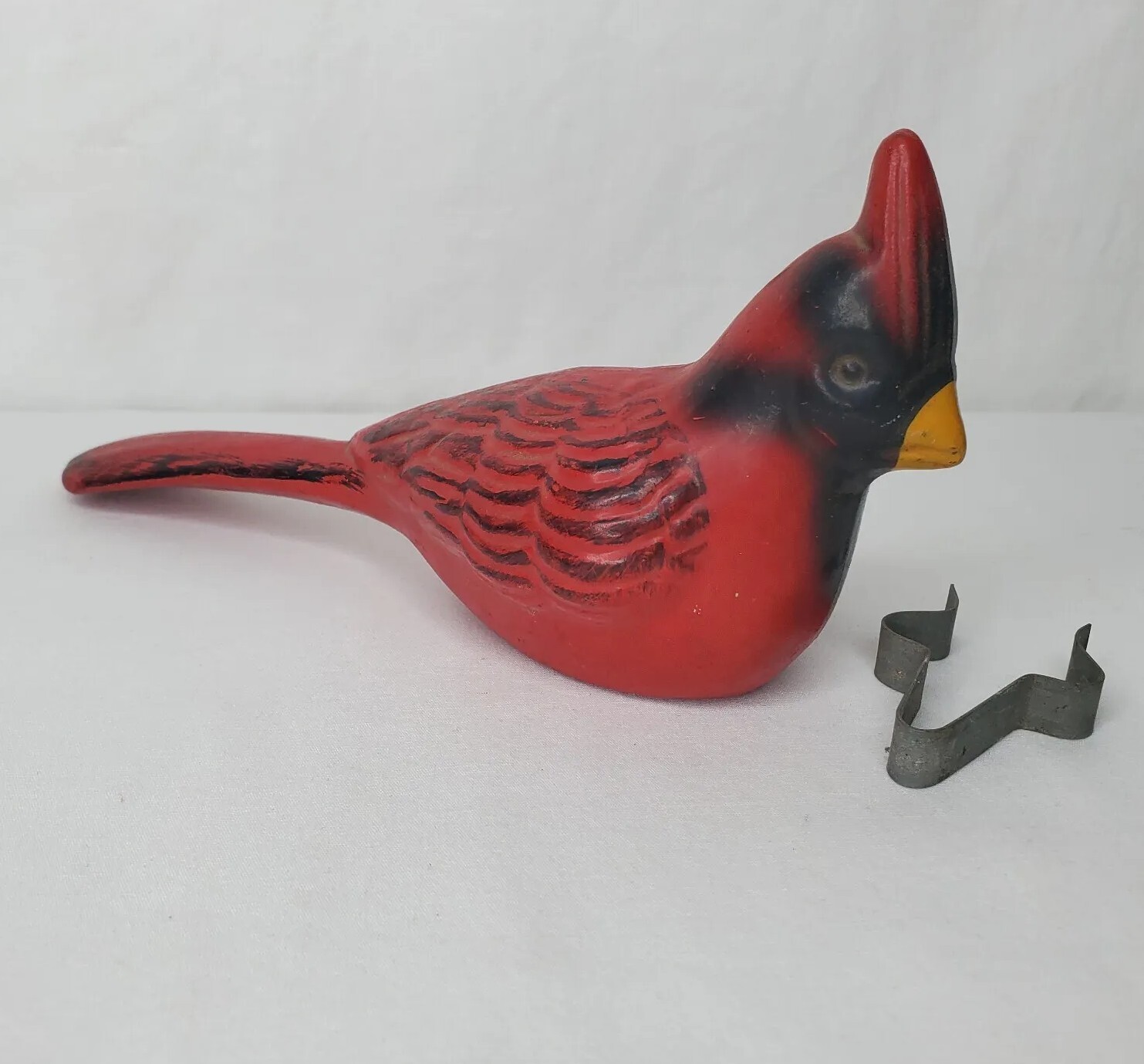 Vintage Ceramic Cardinal Decoy Clip On Red Bird Audubon Bird Watchers