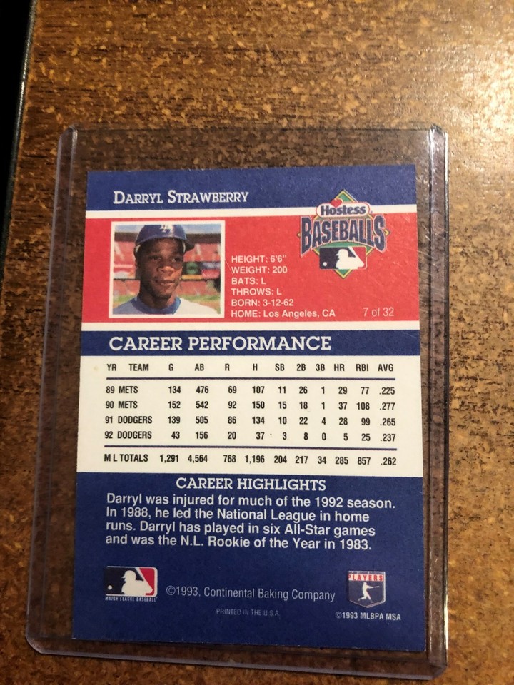 1993 Hostess Baseball # 7 Darryl Strawberry | eBay