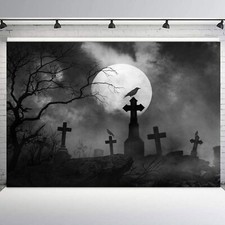 10x8ft Spooky Full Moon Dead Tree Bat Halloween Vinyl Backdrop Photo Background