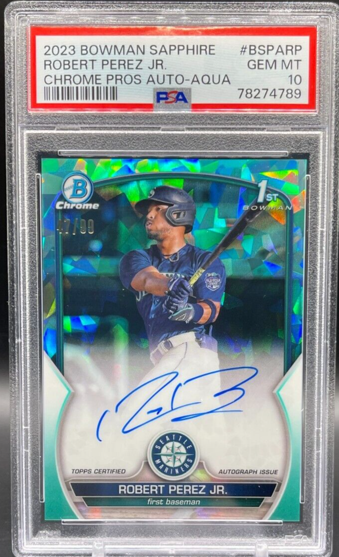 2023 Bowman Chrome Sapphire Robert Perez Jr Aqua Auto /99 PSA 10 