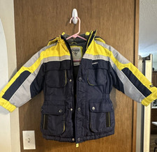 Oshkosh BGosh Boys winter jacket size 4 blue  Yellow detachable hood button zip