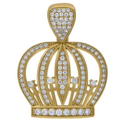 10K Yellow Gold Cubic Zirconia King Crown Charm Pendant for Mens 4.5gm