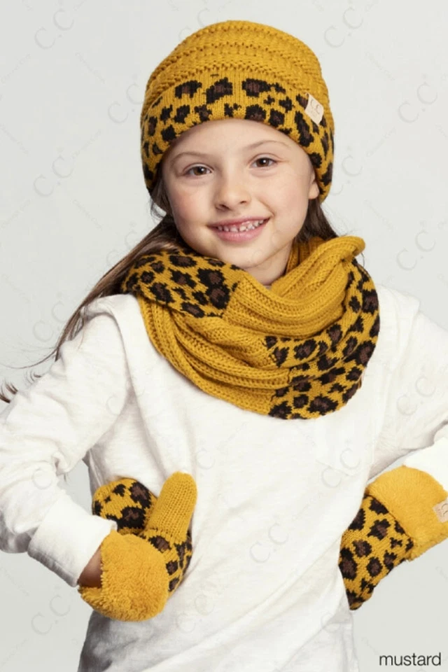 Guantes de manopla de punto acanalados C.C 2-7 años niños niña niño animal leopardo Foto 4 de 4