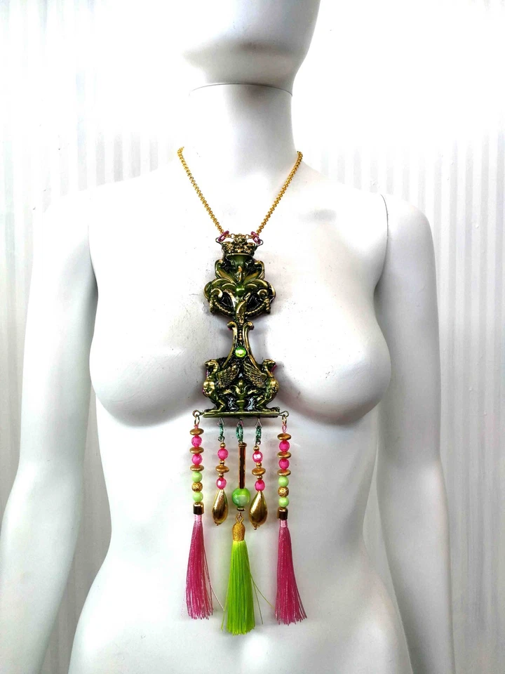 Женщина ювелирных изделий амулет ожерелье длинный кулон королевский египетский сфинкс жемчуг кисточки - Изображение 2 из 4