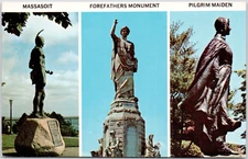 Plymouth Massachusetts Famous Monuments Massasoit Pilgrim Forefathers Postcard
