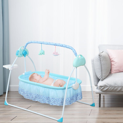 Infant Rocker Cradle Baby Rocking Chair 3 Gears Bouncer Bluetooth w/Mosquito Net