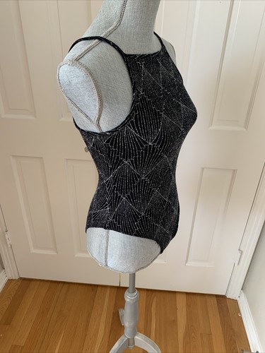 Divided H&M Bodysuit Black Silver Bling Sparkle Spaghetti Strap Tank Top Sm - Picture 2 of 10