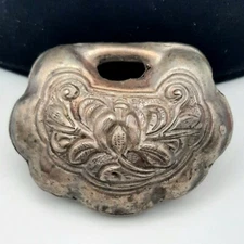 Chinese Repousse Lock Floral Double Sided Age Unknown Low Grade Silver