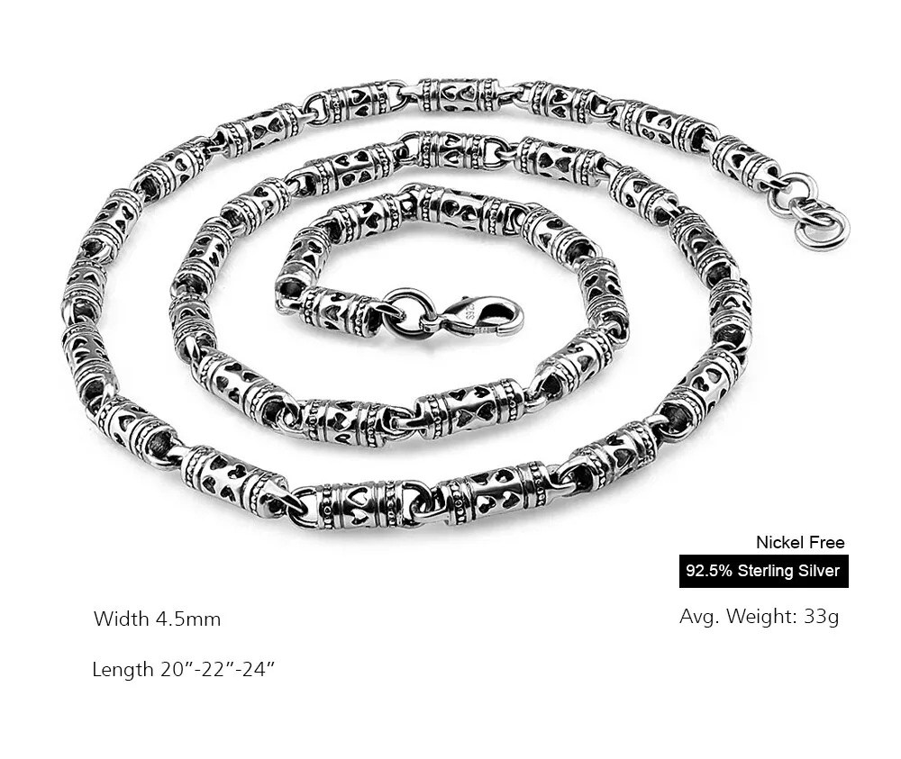 925 Sterling Silver Cylinder Link Chain Necklace 20