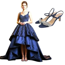 I. Miller Netany Kitten Heel Sandals Dark Navy Blue Suede Size 6.5 M Formal-New