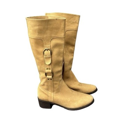 Colin Stuart Sample Tan Leather Riding Boots Side Zip Buckle Women s 9B EUC