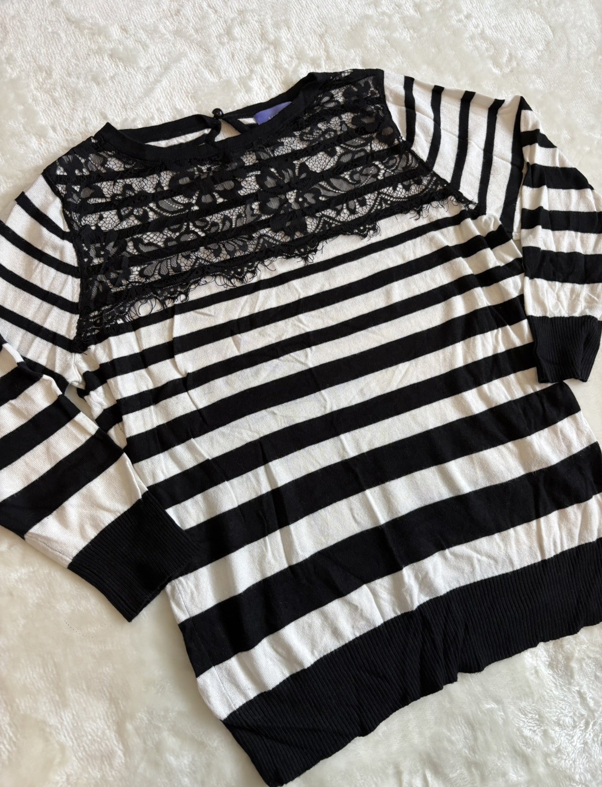 Autonomy Black & White Striped Jumper with Lace Overlay | Size 14 | 3/4 Sleeves image 9