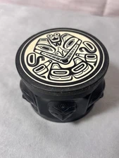 Boma Vintage Carved Tribal Faces Trinket Box Made In Canada Black And White