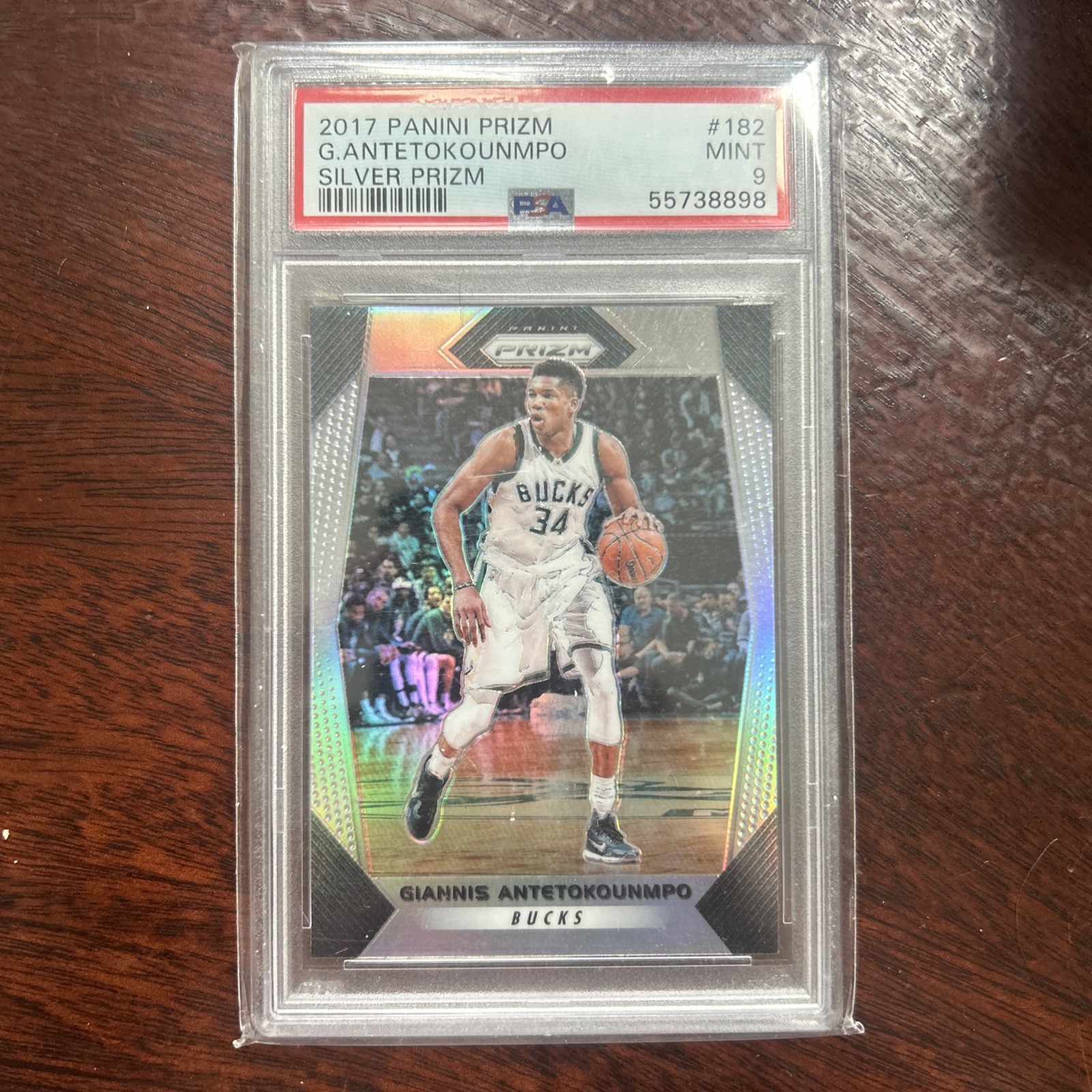2017-18 Panini Prizm Silver Giannis Antetokounmpo Bucks PSA 9 Card No #182