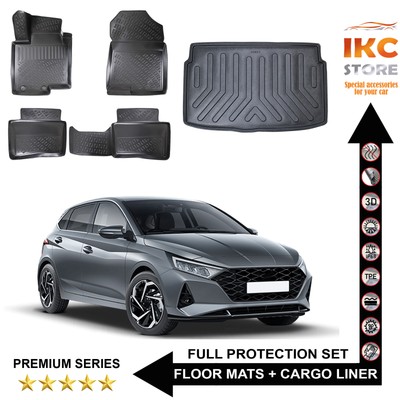 Hyundai i20 2020-2024 Gas. Floor Mats and Style Elit Jump Cargo Liner Full Set