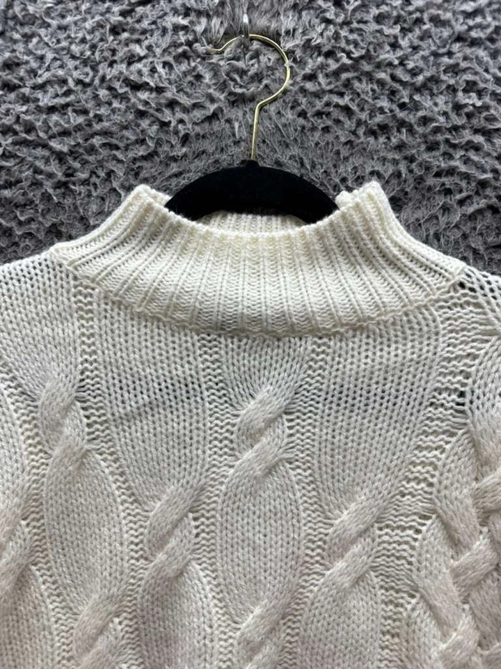 360 Sweater Italian Yarn Elyse Cable Knit Turtleneck Sweater White Women Size XS - Image 3 of 4