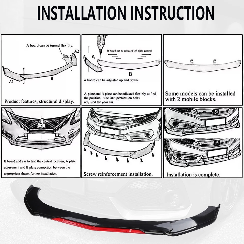 For Range Rover Sport Land Rover Black +Red Front Bumper Lip Splitter Spoiler Foto 4 de 4