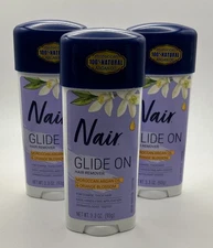 (3) Nair Hair Remover Glide On Stick Cream for Bikini Arms & Underarms 3.3 oz