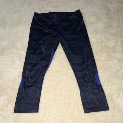 lululemon athletica Capri Leggings Women s 10 Black Blue Camo Compression Yoga