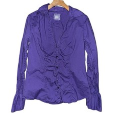 0039 Italy Women’s Sz L Purple Cotton Button Down Long Sleeve Collared Top Shirt