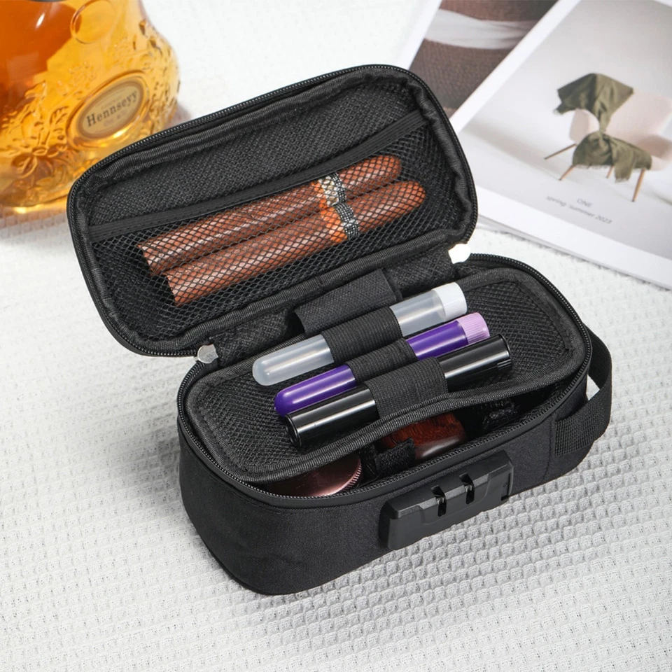 Estojo de transporte com trava bolsa à prova de cheiro forrado de carbono discreto seguro sem odor - Imagem 3 de 4