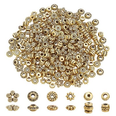 300pcs Tibetan Spacer Beads 6 Styles Antique Gold Alloy Rondelle Beads for DIY