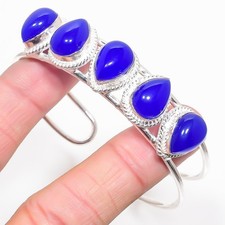 Blue Chalcedony Gemstone 925 Sterling Silver Adjustable Cuff Bracelet For Gift
