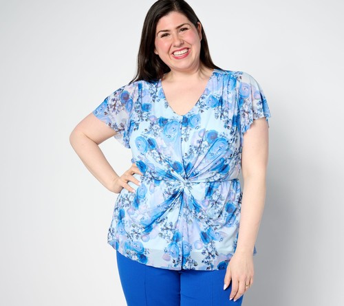 Isaac Mizrahi Live! Women's Top Sz S Always Mesh Printed Multi-colored A640758