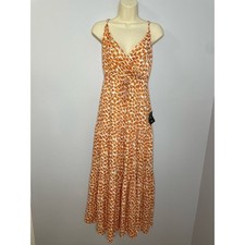 Lulu’s Forever Blooming Orange Floral Print Tiered Maxi Dress V Neck Wrap XS New