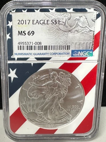2017 $1 AMERICAN SILVER EAGLE NGC MS69 USA FLAG CORE HOLDER
