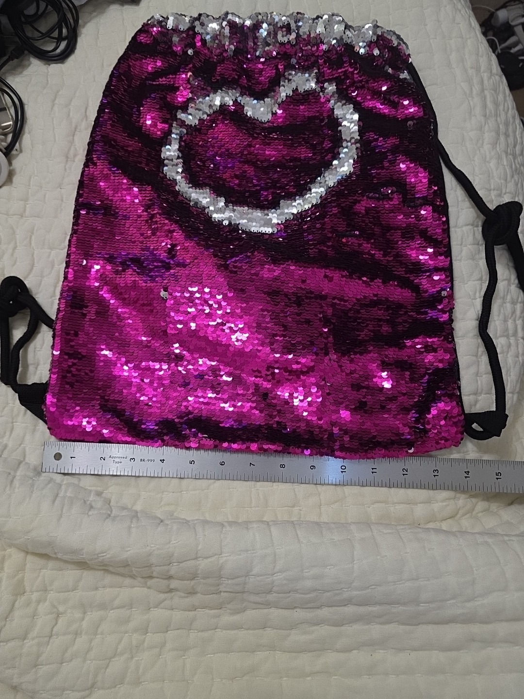 Pink Silver Sequin Drawstring Backpack  Flip Reve… - image 4