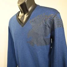Armani Exchange Thermal V-Neck T Shirt Blue Long Sleeve Mens Size Large