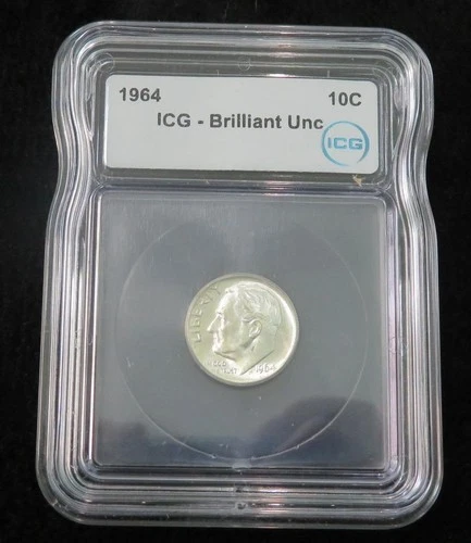 1964 Roosevelt Dime * ICG Graded Brilliant Uncirculated * 90% Silver *