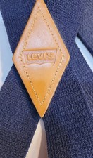 Levi's - Navy Blue Elastic Suspenders with Leather Cross Patch and Metal Clips