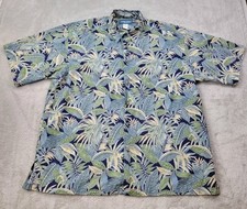 Vintage Cooke Street Honolulu Hawaiian Shirt Mens XL Blue Foliage Cotton Pocket