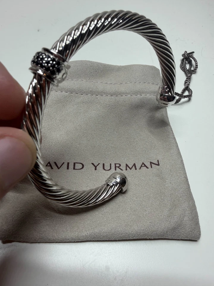 David Yurman Sterling Silver 7mm Pave Black Diamond Cable Cuff Bracelet SZ:M - Image 3 of 4
