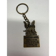Guardian Angel Religious Prayer Keychain Bronze Tone Metal Protection Faith Gift
