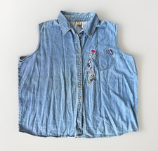 Looney Tunes Denim Vest Women 26w/28w Tweety Bird Embroidered Pockets Vintage