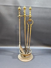 3-Piece Antique Brass Fireplace Tool Set