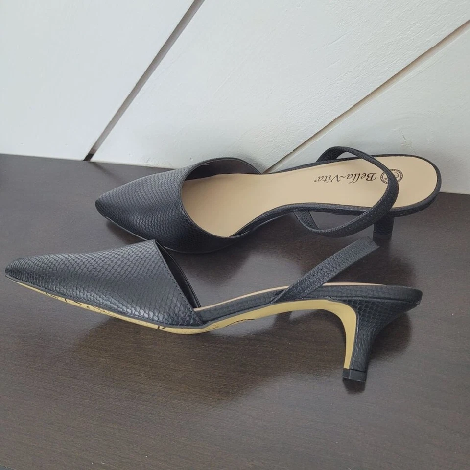 NEW Bella~Vita Sarah II Black Snake Womens 11 WW Print Slingback Heels 5CT - Image 4 of 4