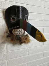 Unique Vintage Wood Mask Long Striped Nose