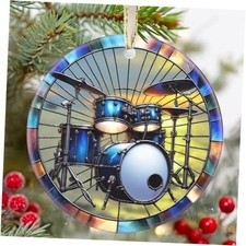 Christmas Ornament - Drum Set Decor Round Ceramic Hanging Ornament - Drum Kit