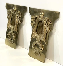 Antique Vintage Pair Gilt Brass Or Bronze French Style Ormolu Mount Plaques
