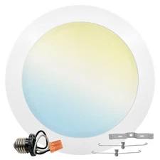 Luxrite 8 Inch LED Disk Lights 5CCT 2700K-5000K 2000LM Dimmable J-Box or 6" Can
