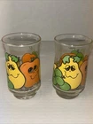 Vintage Nancy Lynn Anthropomorphic Fruit 4" Tall Juice Glasses Set of Two