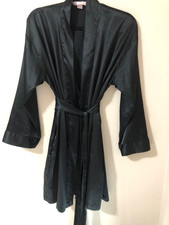 Victoria  s Secret Womens Black Satin Robe One Size Kimono Front Tie Belt