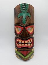 Tribal Tiki 12" Carved Wood Mask Wall Hanging Hawaiian Bar Lounge Lizard Turtle