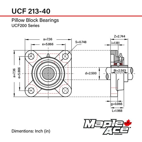UCF213-40 Flange Bearing 2-1/2" Bore, 4-Bolt Self-Aligning, Solid Base (Qty 2) - Picture 8 of 8