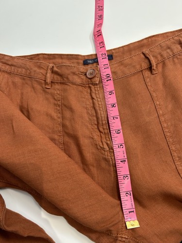 M&S Rust Orange Trousers 100% Linen Size 14 Long Pockets W34” L31” (no Belt) - Picture 7 of 8